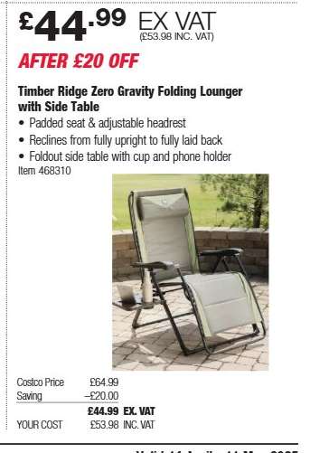 Timber Ridge Zero Gravity Folding Lounger with Side Table