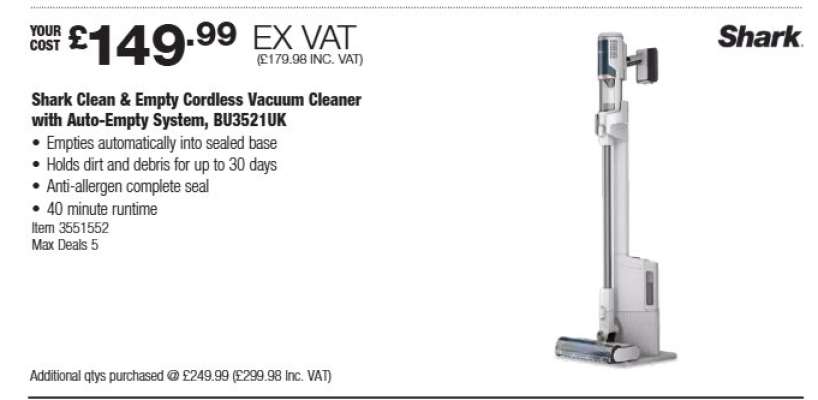 Shark Clean & Empty Cordless Vacuum Cleaner with Auto-Empty System, BU3521UK