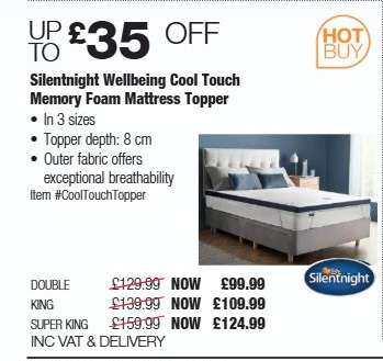 Silentnight Wellbeing Cool Touch Memory Foam Mattress Topper - Double