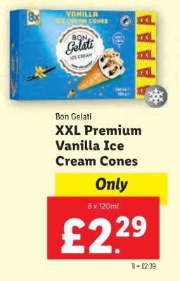 Bon Gelati XXL Premium Vanilla Ice Cream Cones