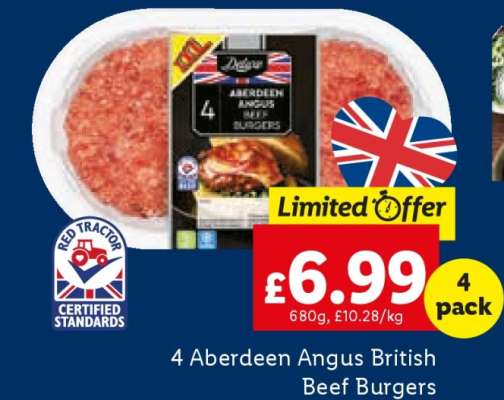 4 Aberdeen Angus British Beef Burgers