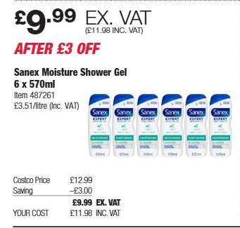 Sanex Moisture Shower Gel 6 x 570ml