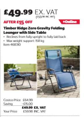 Timber Ridge Zero Gravity Folding Lounger with Side Table