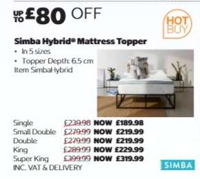 Simba Hybrid Mattress Topper - Single