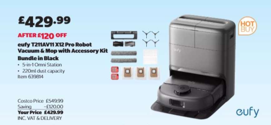 eufy T2114V11 X12 Pro Robot Vacuum & Mop with Accessory Kit Bundle in Black