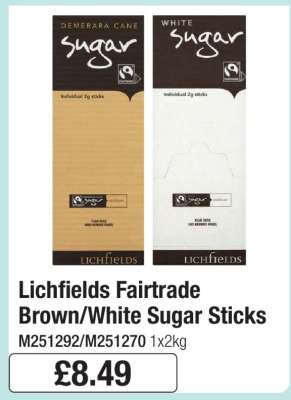 Lichfields Fairtrade Brown/White Sugar Sticks