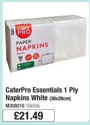 CaterPro Essentials 1 Ply Napkins White