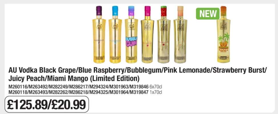 AU Vodka Black Grape/Blue Raspberry/Bubblegum/Pink Lemonade/Strawberry Burst/Juicy Peach/Miami Mango (Limited Edition)