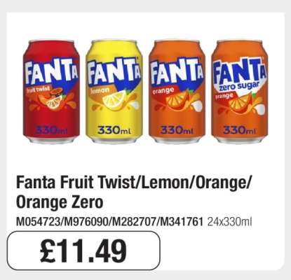 Fanta: Fruit Twist/Lemon/Orange/Orange Zero