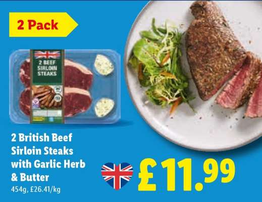 2 British Beef Sirloin Steaks with Garlic Herb & Butter