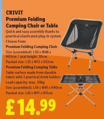 CRIVIT Premium Folding Camping Chair or Table