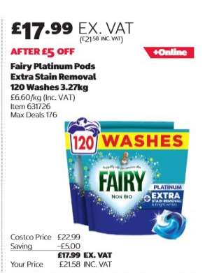 Fairy Platinum Pods Extra Stain Removal 120 Washes 3.27kg