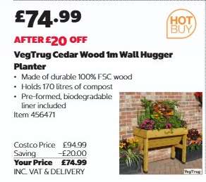 VegTrug Cedar Wood 1m Wall Hugger Planter