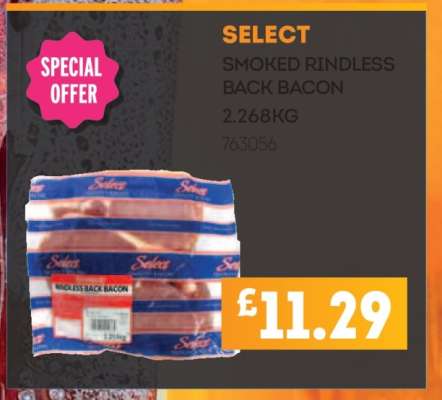 SELECT SMOKED RINDLESS BACK BACON
