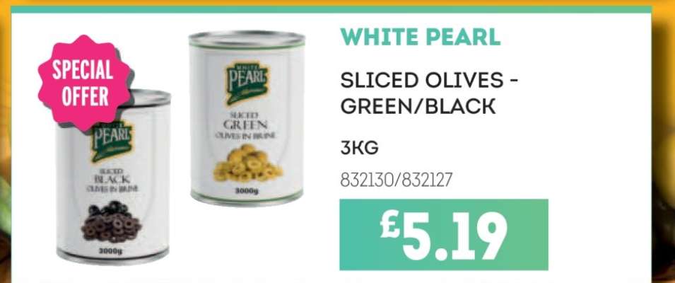 WHITE PEARL SLICED OLIVES - GREEN/BLACK