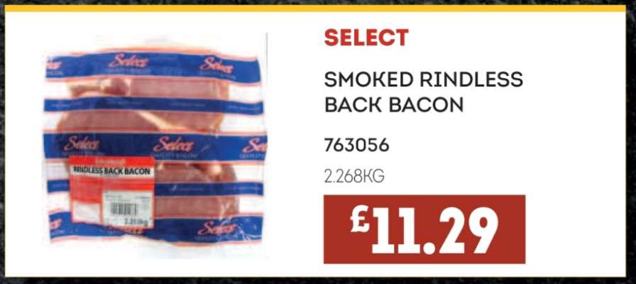 SELECT SMOKED RINDLESS BACK BACON