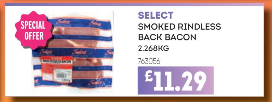 SELECT SMOKED RINDLESS BACK BACON