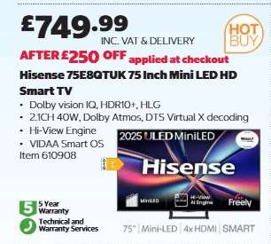 Hisense 75E8QTUK 75 Inch Mini LED HD Smart TV