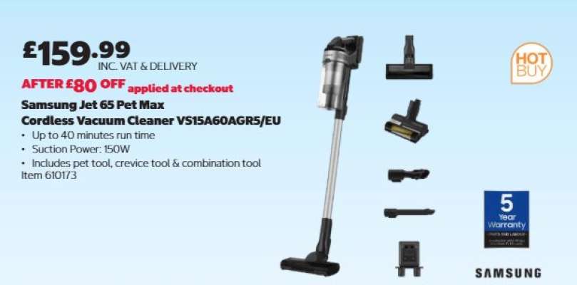 Samsung Jet 65 Pet Max Cordless Vacuum Cleaner VS15A60AGR5/EU
