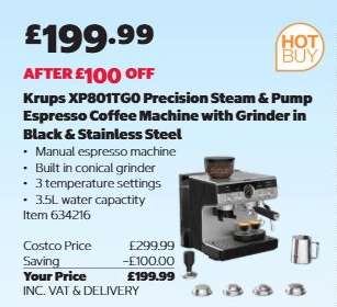 Krups XP801TG0 Precision Steam & Pump Espresso Coffee Machine with Grinder in Black & Stainless Steel