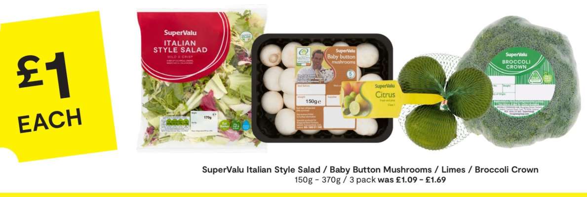 SuperValu Italian Style Salad / Baby Button Mushrooms / Limes / Broccoli Crown