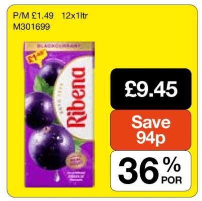 Ribena Blackcurrant 12x1ltr