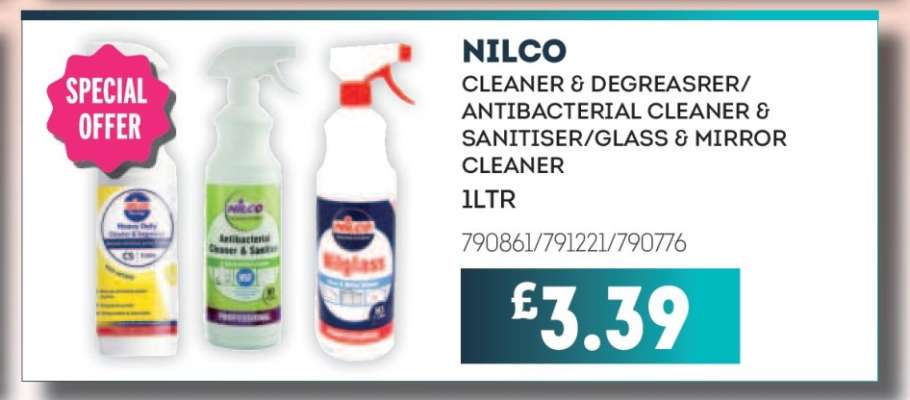 NILCO Cleaner & Degreaser/Antibacterial Cleaner & Sanitiser/Glass & Mirror Cleaner