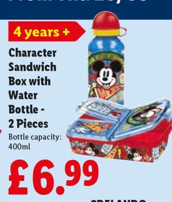 Character Sandwich Box with Water Bottle - 2 Pieces