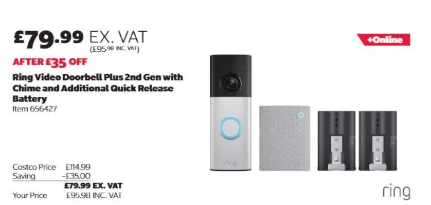 Ring Video Doorbell Plus 2nd Gen with Chime and Additional Quick Release Battery