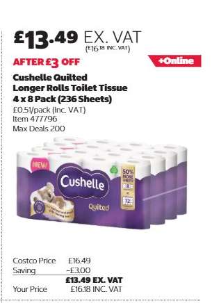 Cushelle Quilted Longer Rolls Toilet Tissue, 4 x 8 Pack (236 Sheets)