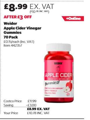 Weider Apple Cider Vinegar Gummies 70 Pack