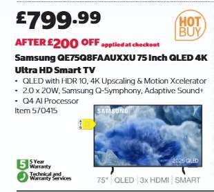 Samsung QE75Q8FAAUXXU 75 Inch QLED 4K Ultra HD Smart TV