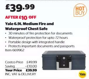 Yale 6.9L Medium Fire and Waterproof Chest Safe