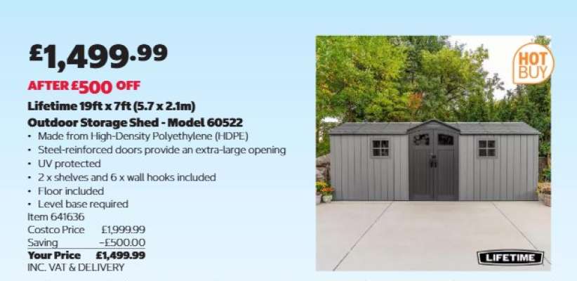 Lifetime 19ft x 7ft (5.7 x 2.1m) Outdoor Storage Shed - Model 60522