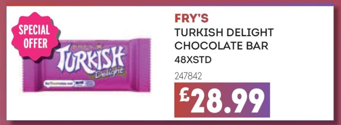 FRY'S TURKISH DELIGHT CHOCOLATE BAR 48XSTD