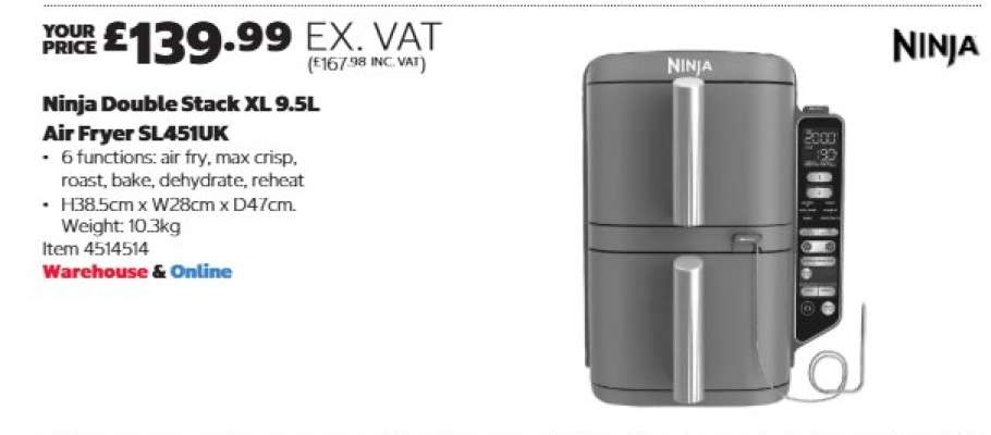 Ninja Double Stack XL 9.5L Air Fryer SL451UK