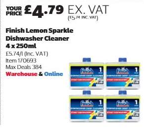 Finish Lemon Sparkle Dishwasher Cleaner 4 x 250ml