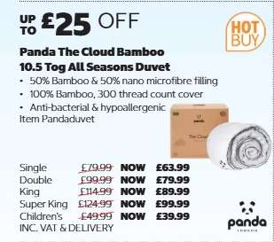 Panda The Cloud Bamboo 10.5 Tog All Seasons Duvet - Single