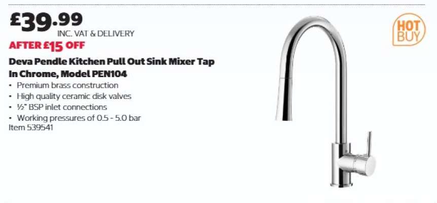 Deva Pendle Kitchen Pull Out Sink Mixer Tap