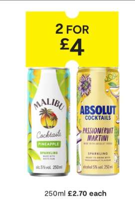 Malibu Cocktails Pineapple & Absolut Cocktails Passionfruit Martini