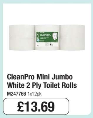 CleanPro Mini Jumbo White 2 Ply Toilet Rolls