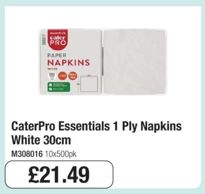 CaterPro Essentials 1 Ply Napkins White 30cm