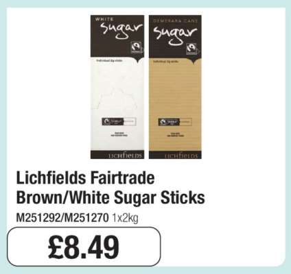 Lichfields Fairtrade Brown/White Sugar Sticks