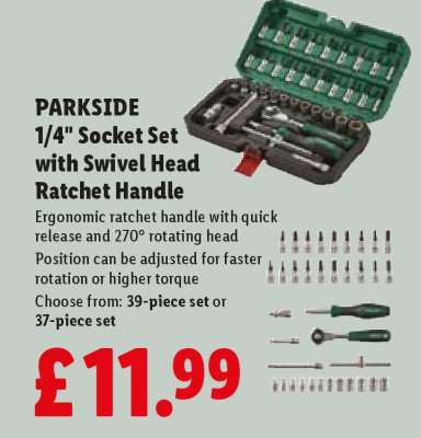 PARKSIDE 1/4" Socket Set With Swivel Head Ratchet Handle