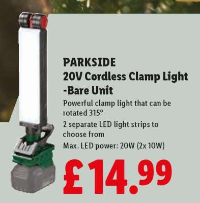 PARKSIDE 20V Cordless Clamp Light -Bare Unit