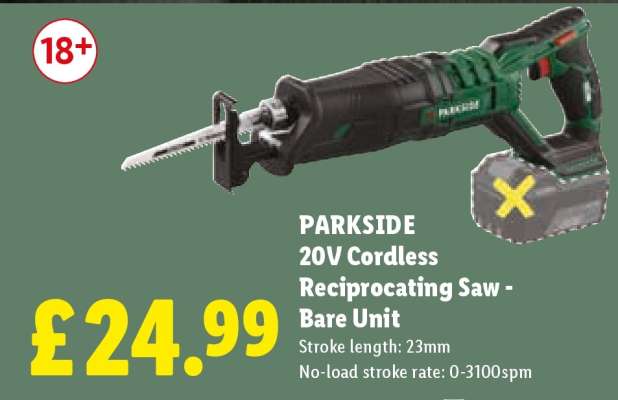 PARKSIDE 20V Cordless Reciprocating Saw - Bare Unit