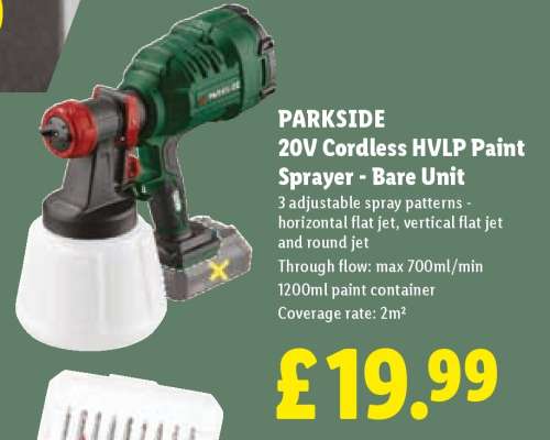 PARKSIDE 20V Cordless HVLP Paint Sprayer - Bare Unit