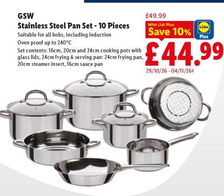 GSW Stainless Steel Pan Set - 10 Pieces
